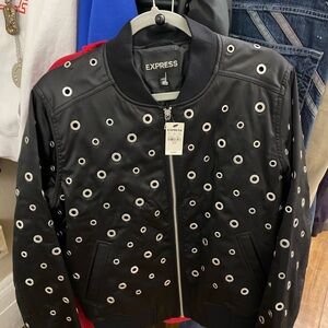 Express Black Eyelet Bomber Jacket